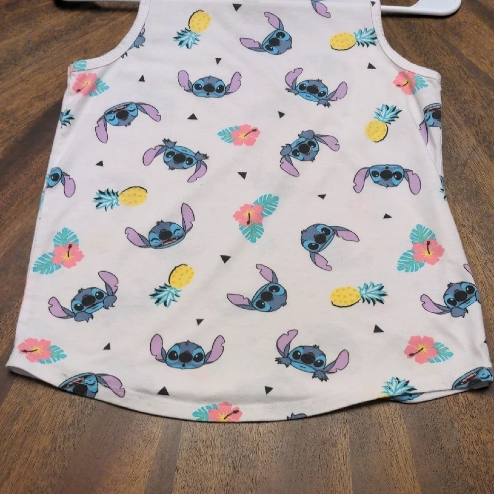 Disney Kids Tank Top - White with Blue and Pink Stitch Design